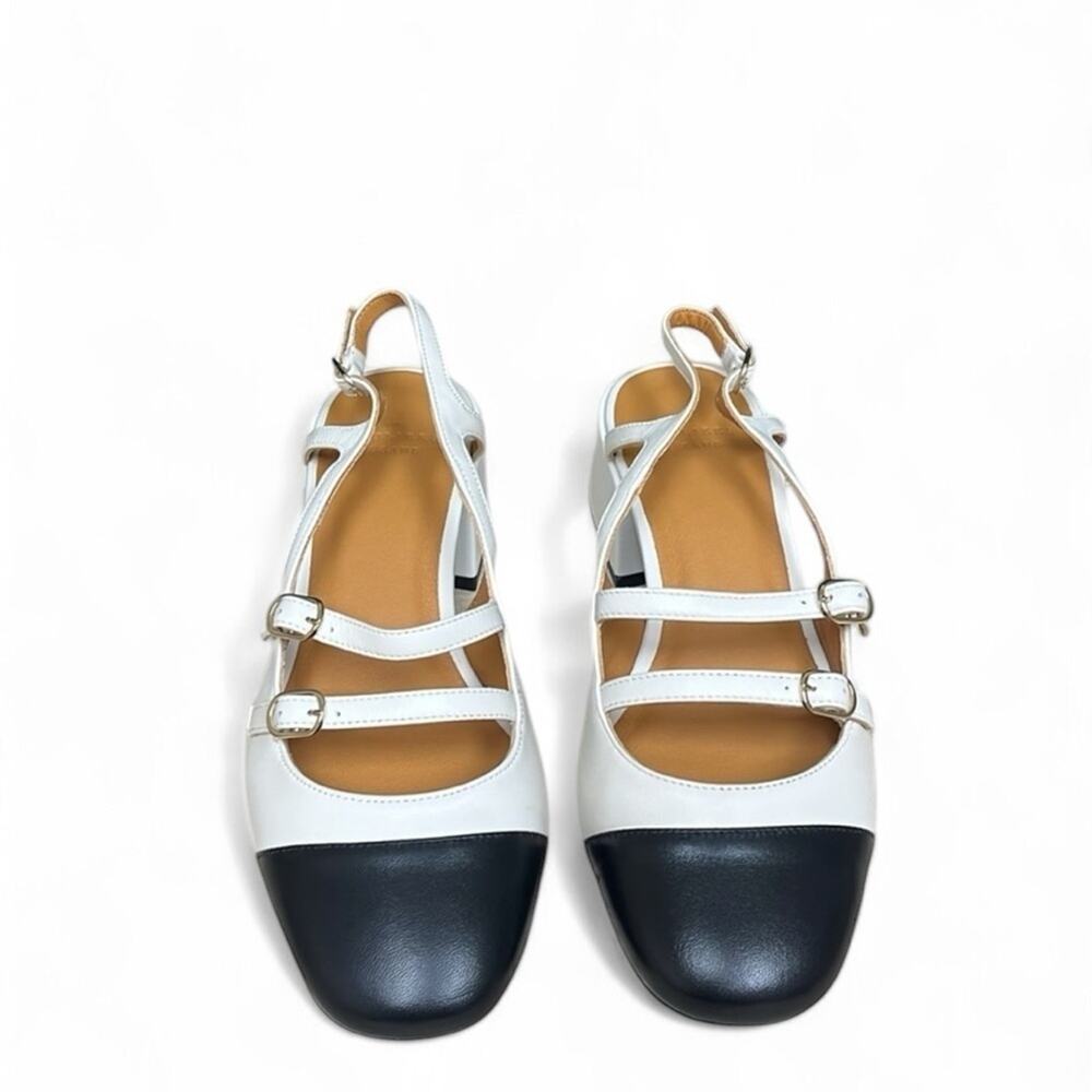 NWB Sezane PAULA BABIES Ecru white Black toe mid-height heels 38 - Picture 5 of 15